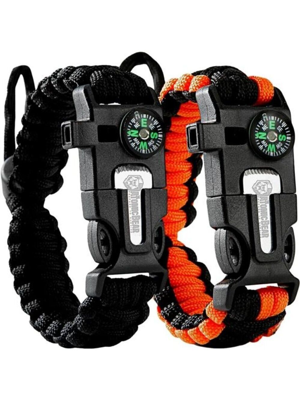 Paracord Bracelet (2 Pack) - Adjustable - Fire Starter - Loud Whistle - Hiking
